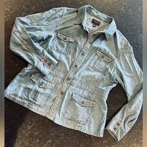 Chaps Blue Cotton Denim Button Down